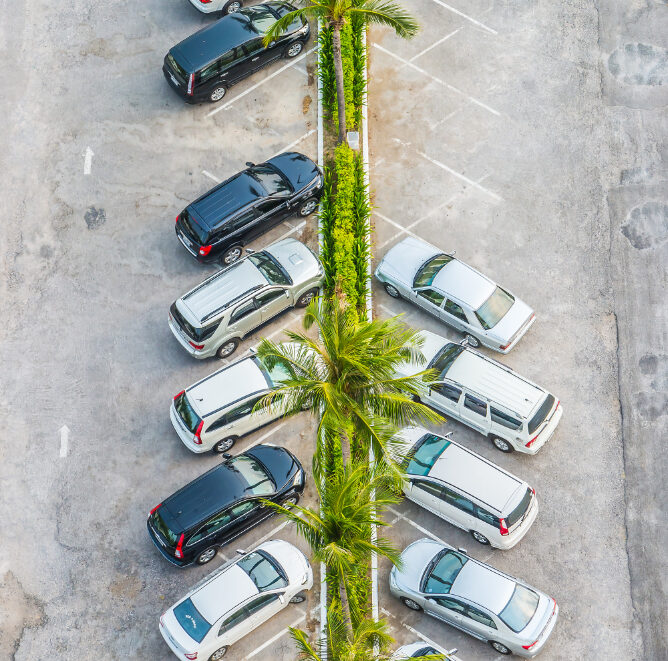 Cars parked about us
